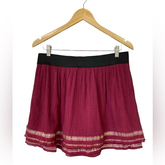 Free People Dresses & Skirts - Free People Burgundy Skater Skirt With Sequin Trim Size Large